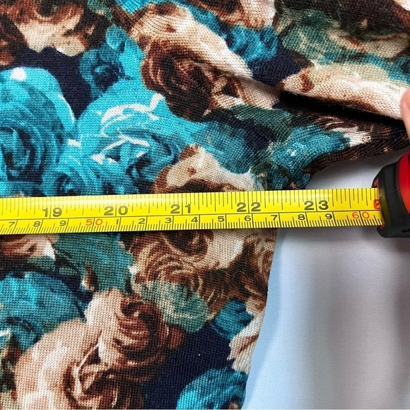 Talbots Pure Merino Wool Cardigan Sz 2XP Brown Blue Rose Button Romantic Floral - Picture 6 of 15